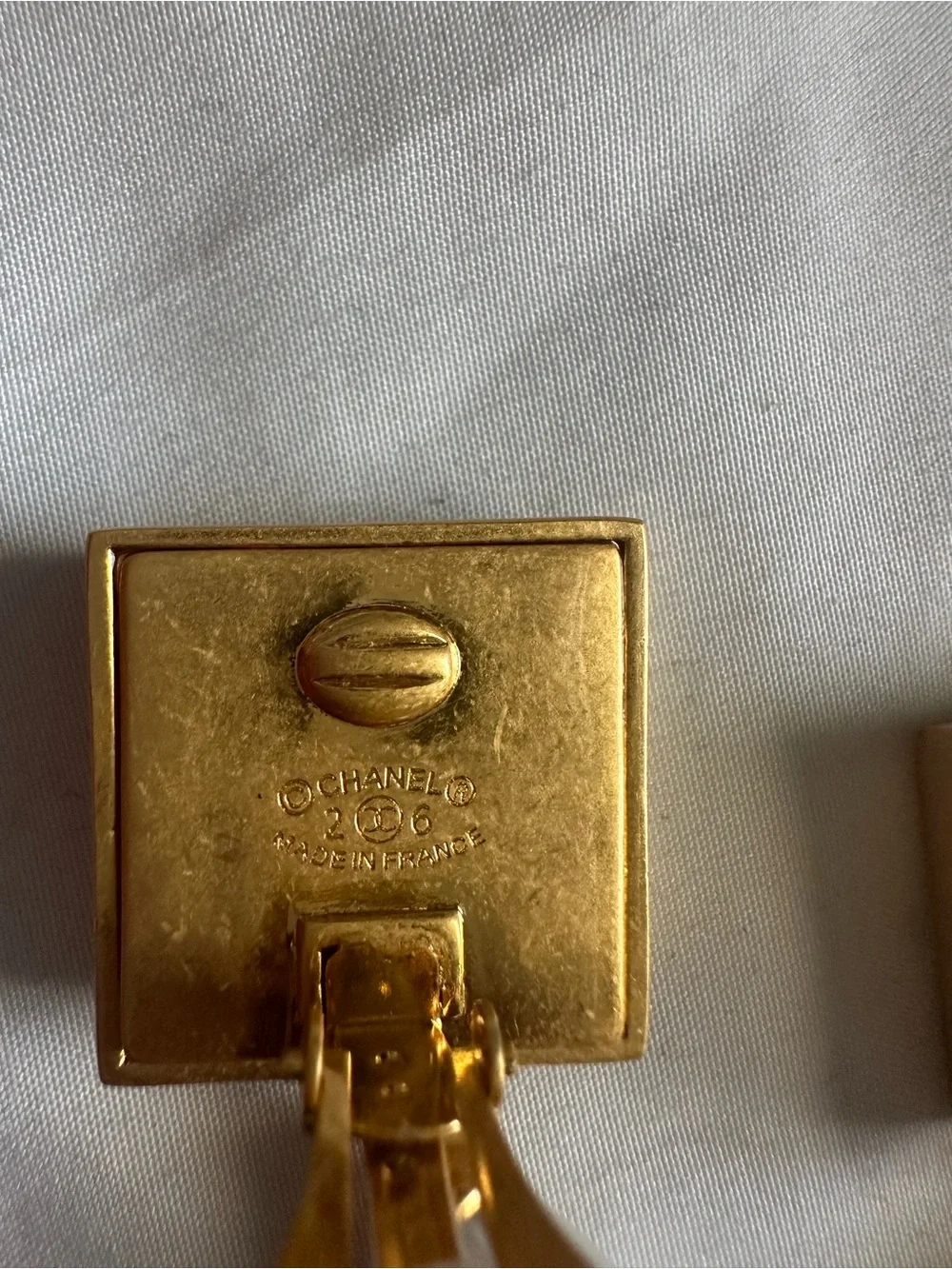 Chanel Vintage Rare Logo Square Block & Pearl Drop Earrings